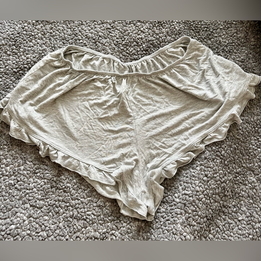 Pinkblush Light Gray Ruffle Hem Cheeky Sleep Shorts. Size Medium.